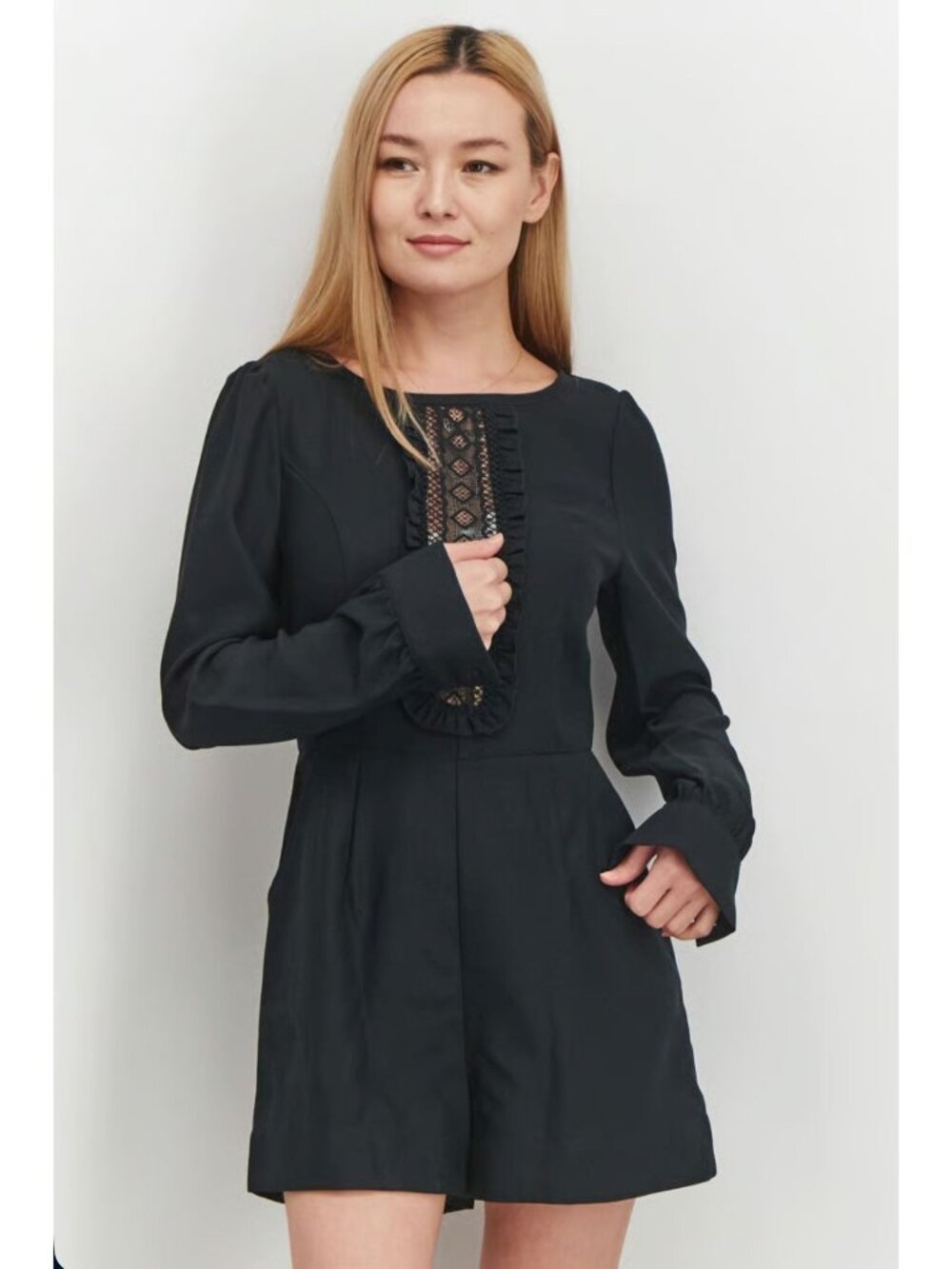 Avec Les Filles Anthropologie Party Romper Open Lace Detail Black 6